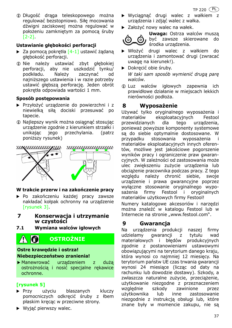 Festool TP 220 User Manual | Page 37 / 38