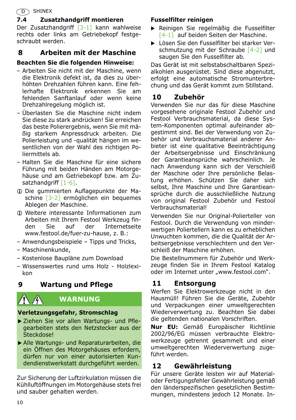 Festool SHINEX RAP 150 FE User Manual | Page 10 / 85