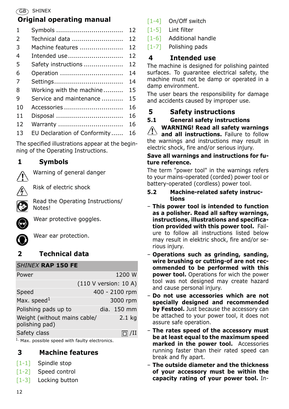 Festool SHINEX RAP 150 FE User Manual | Page 12 / 85