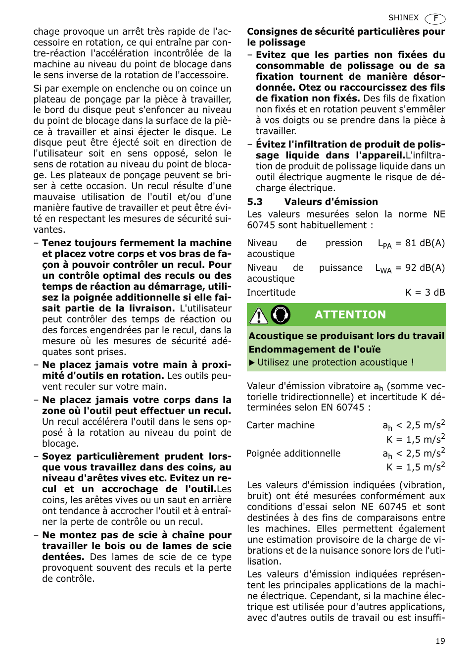 Attention | Festool SHINEX RAP 150 FE User Manual | Page 19 / 85