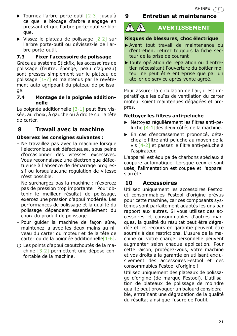 Festool SHINEX RAP 150 FE User Manual | Page 21 / 85