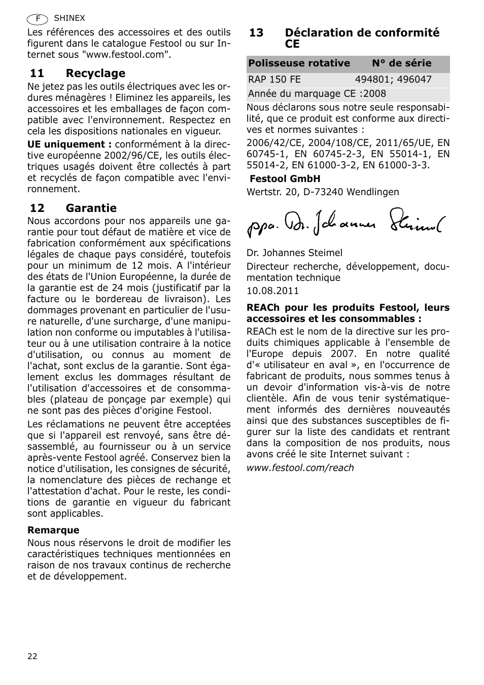 Festool SHINEX RAP 150 FE User Manual | Page 22 / 85