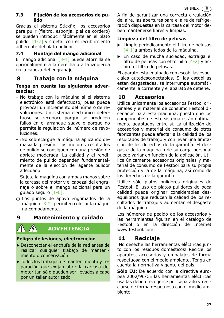 Festool SHINEX RAP 150 FE User Manual | Page 27 / 85