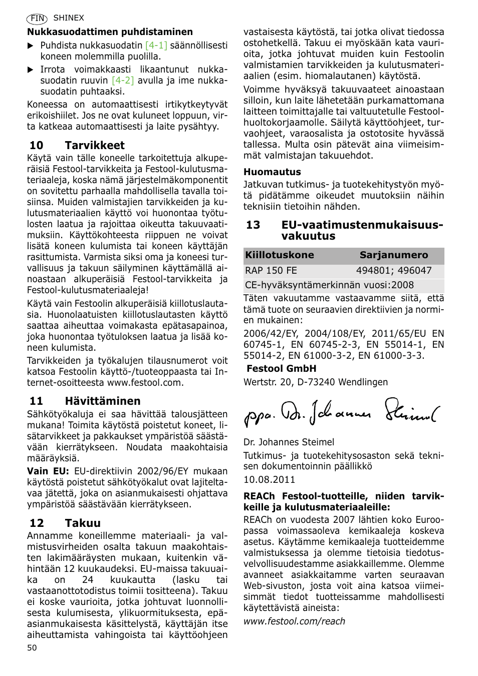 Festool SHINEX RAP 150 FE User Manual | Page 50 / 85