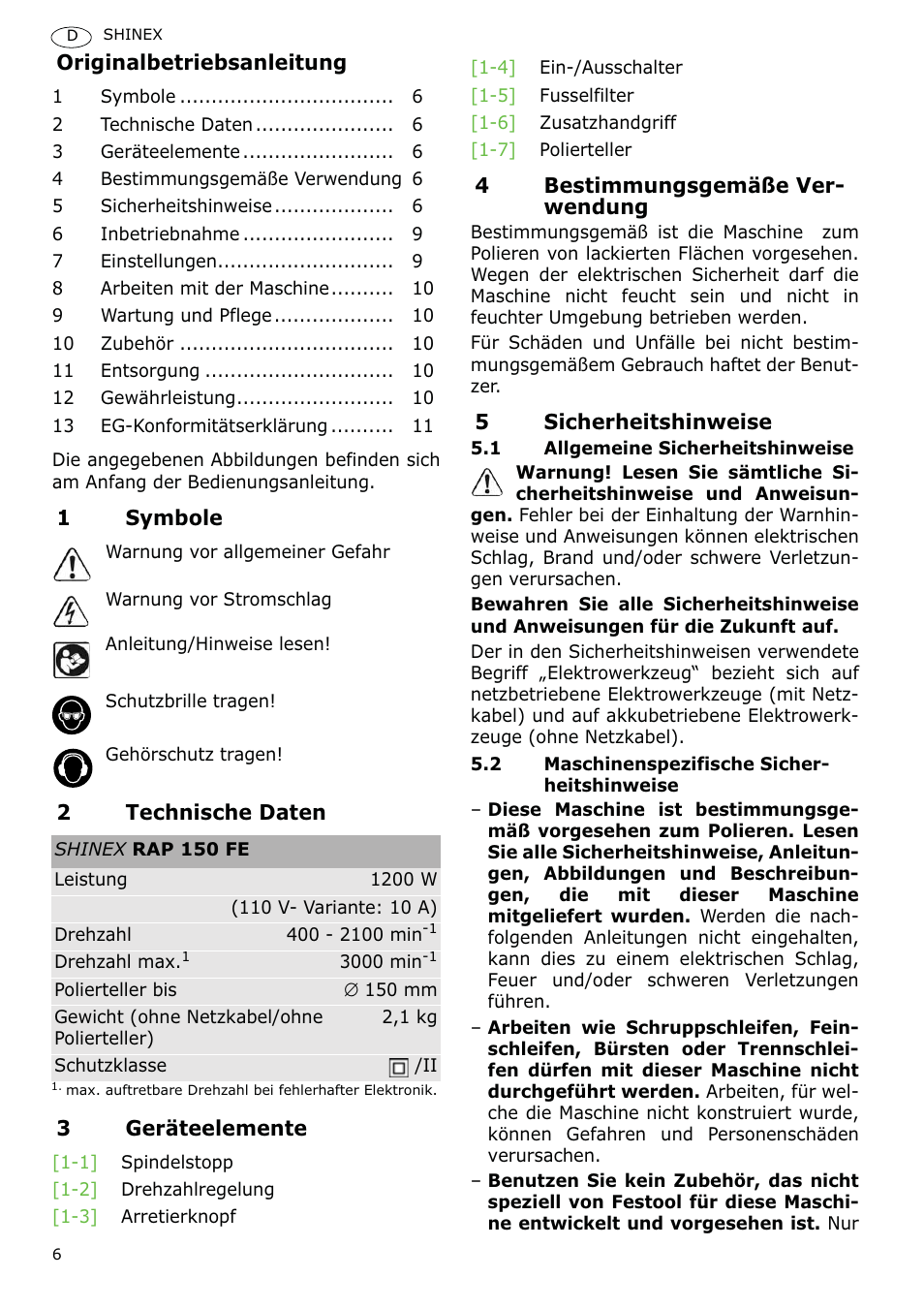 Festool SHINEX RAP 150 FE User Manual | Page 6 / 85