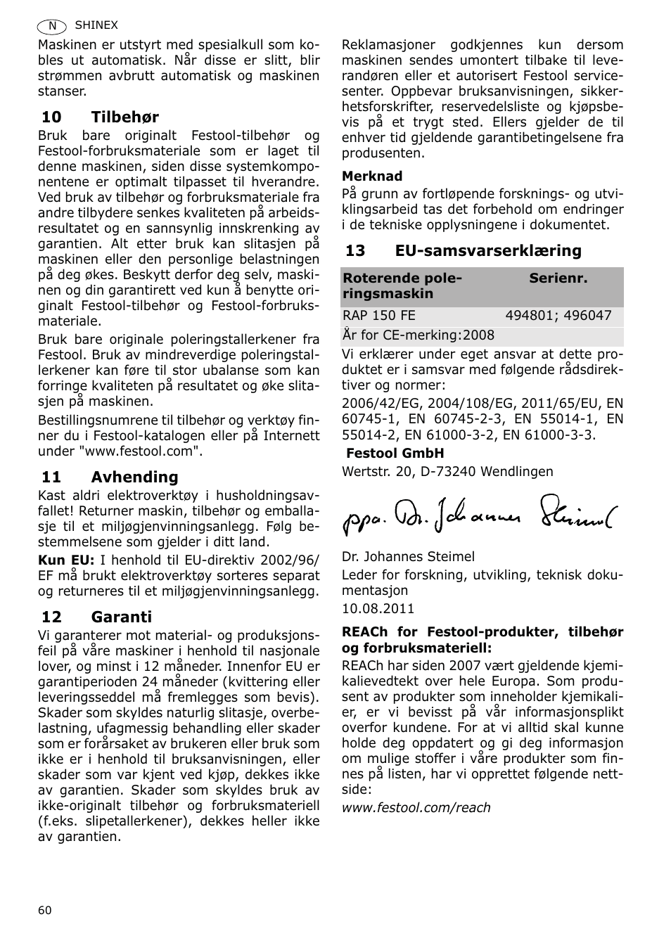 Festool SHINEX RAP 150 FE User Manual | Page 60 / 85