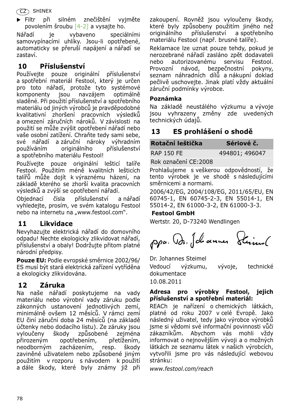 Festool SHINEX RAP 150 FE User Manual | Page 78 / 85