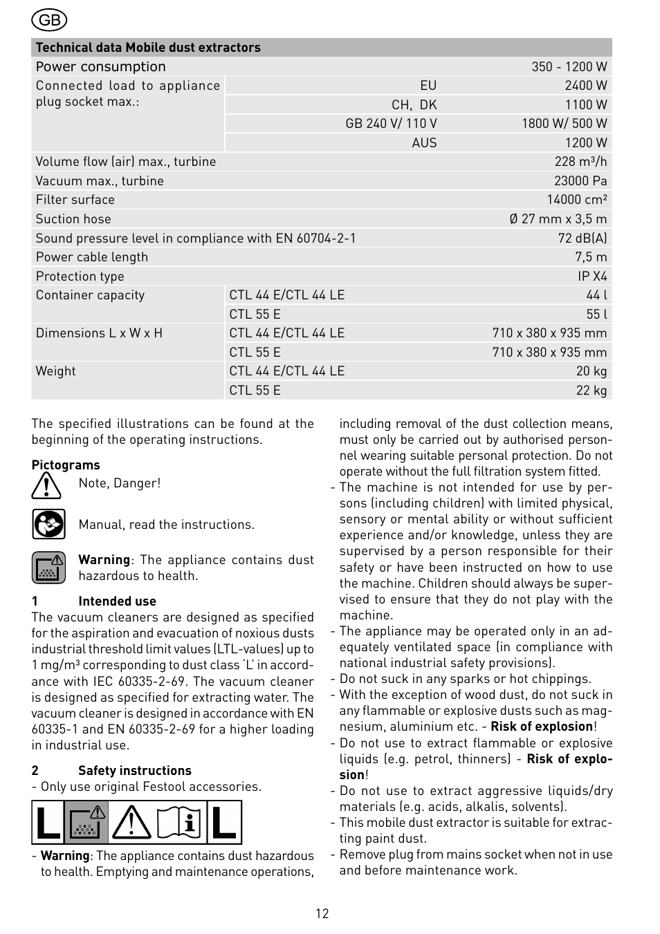 Festool CTL 55 E User Manual | Page 12 / 70