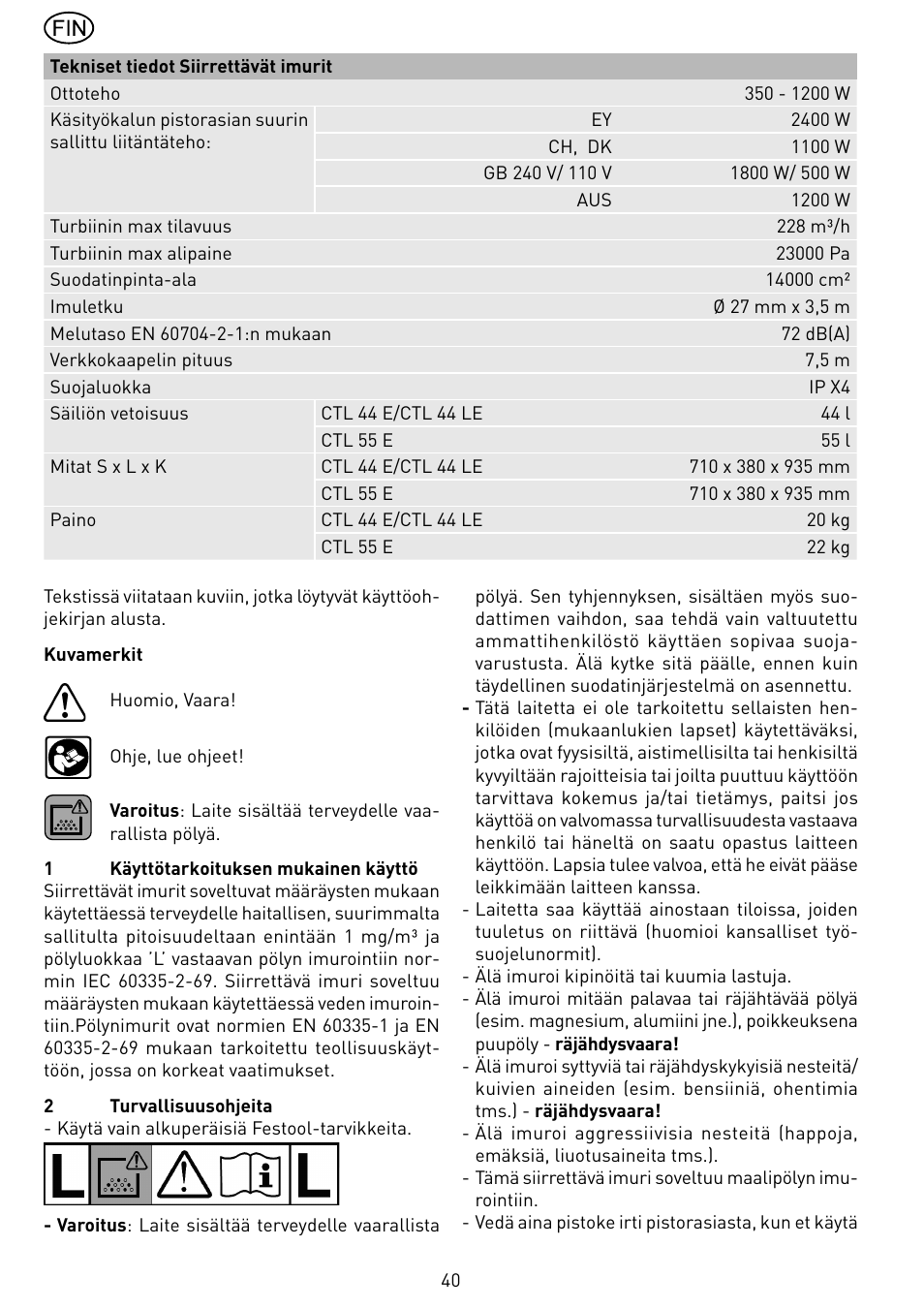 Festool CTL 55 E User Manual | Page 40 / 70
