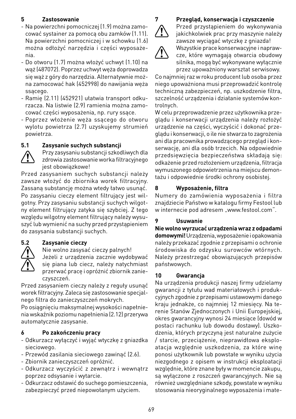 Festool CTL 55 E User Manual | Page 69 / 70