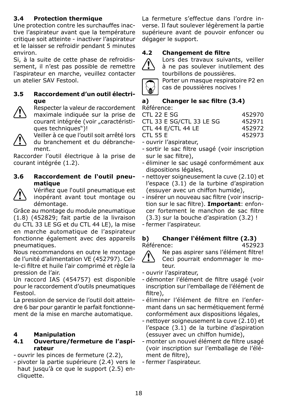 Festool CTL 22 E SG User Manual | Page 18 / 70