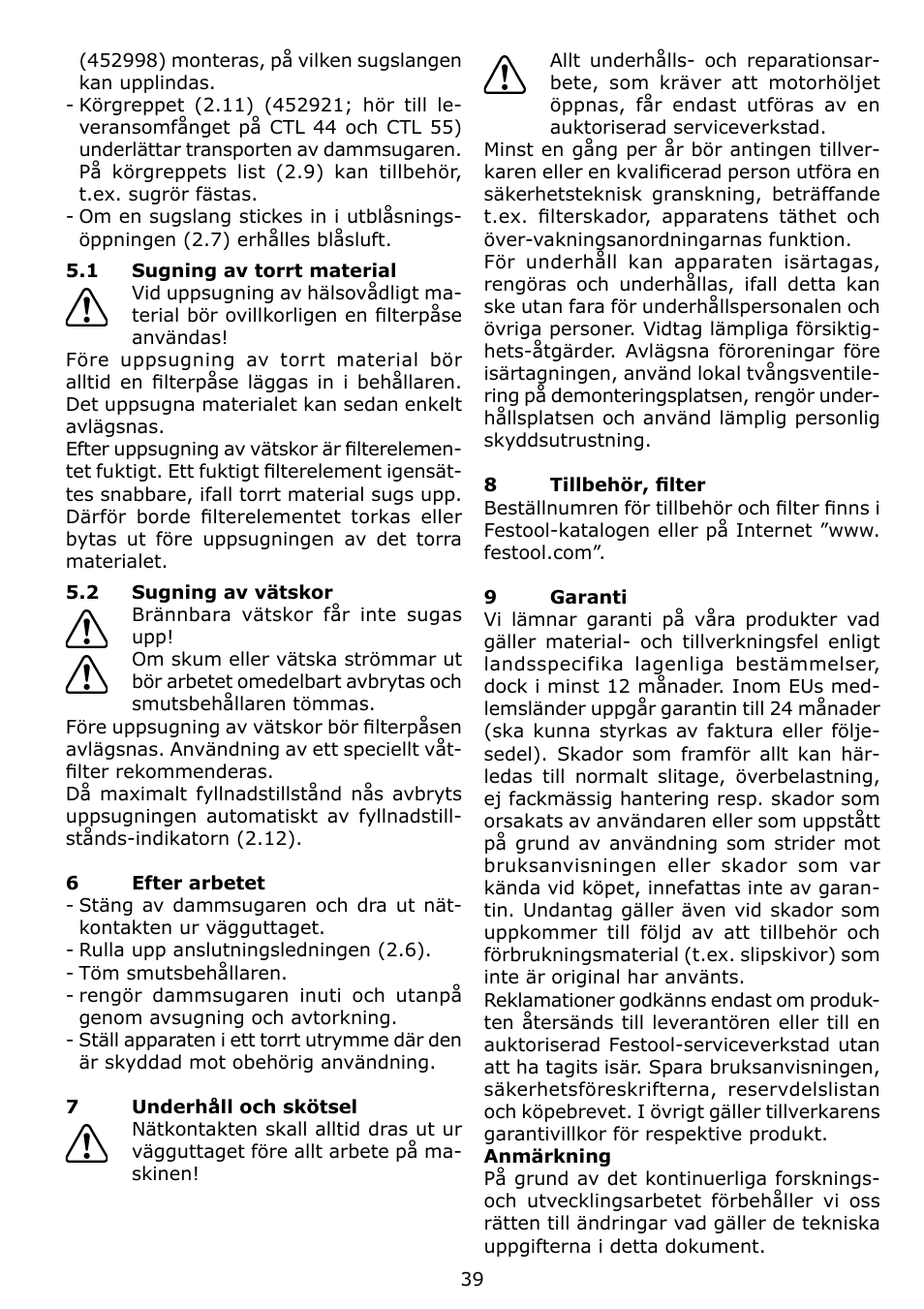 Festool CTL 22 E SG User Manual | Page 39 / 70