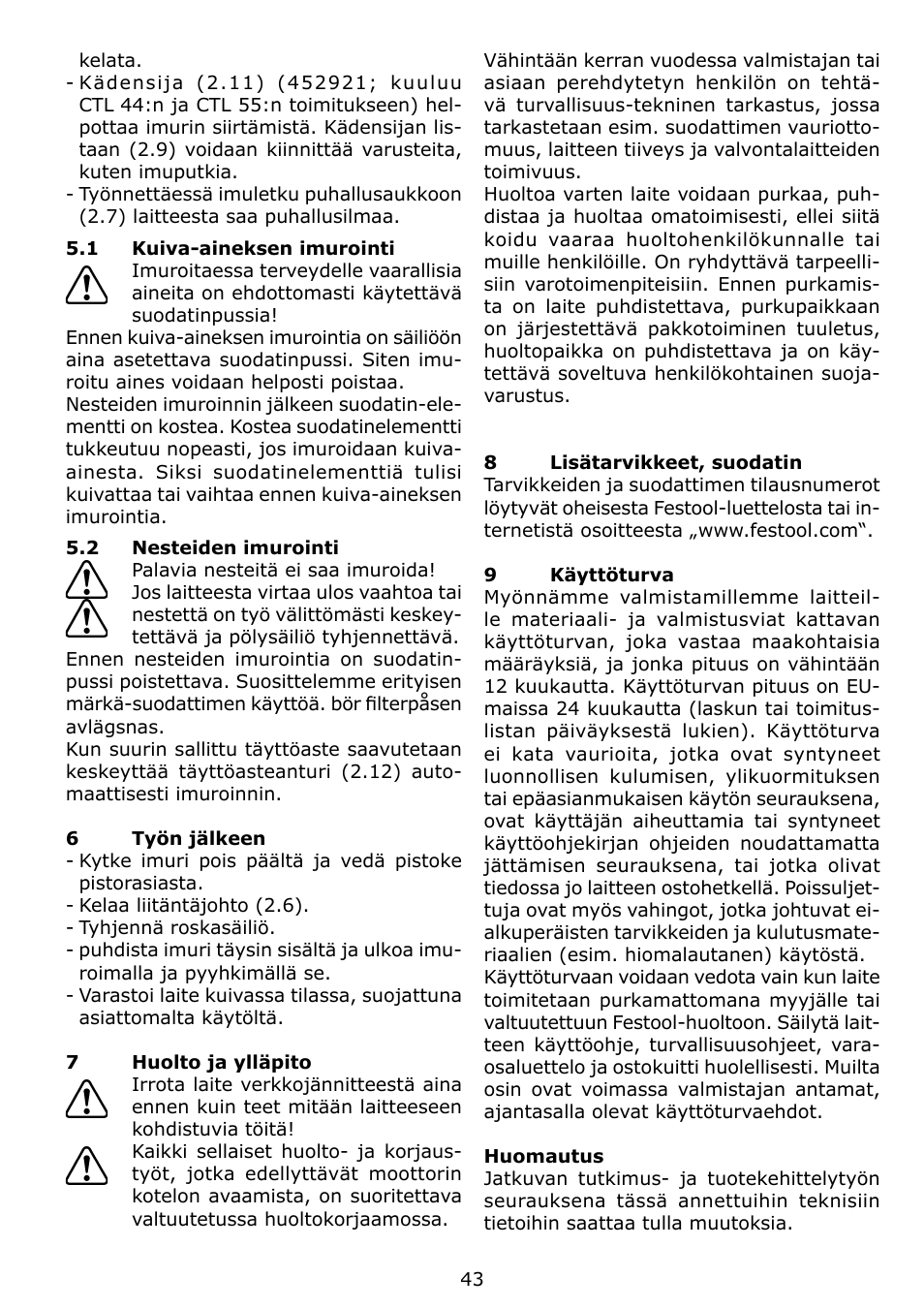 Festool CTL 22 E SG User Manual | Page 43 / 70
