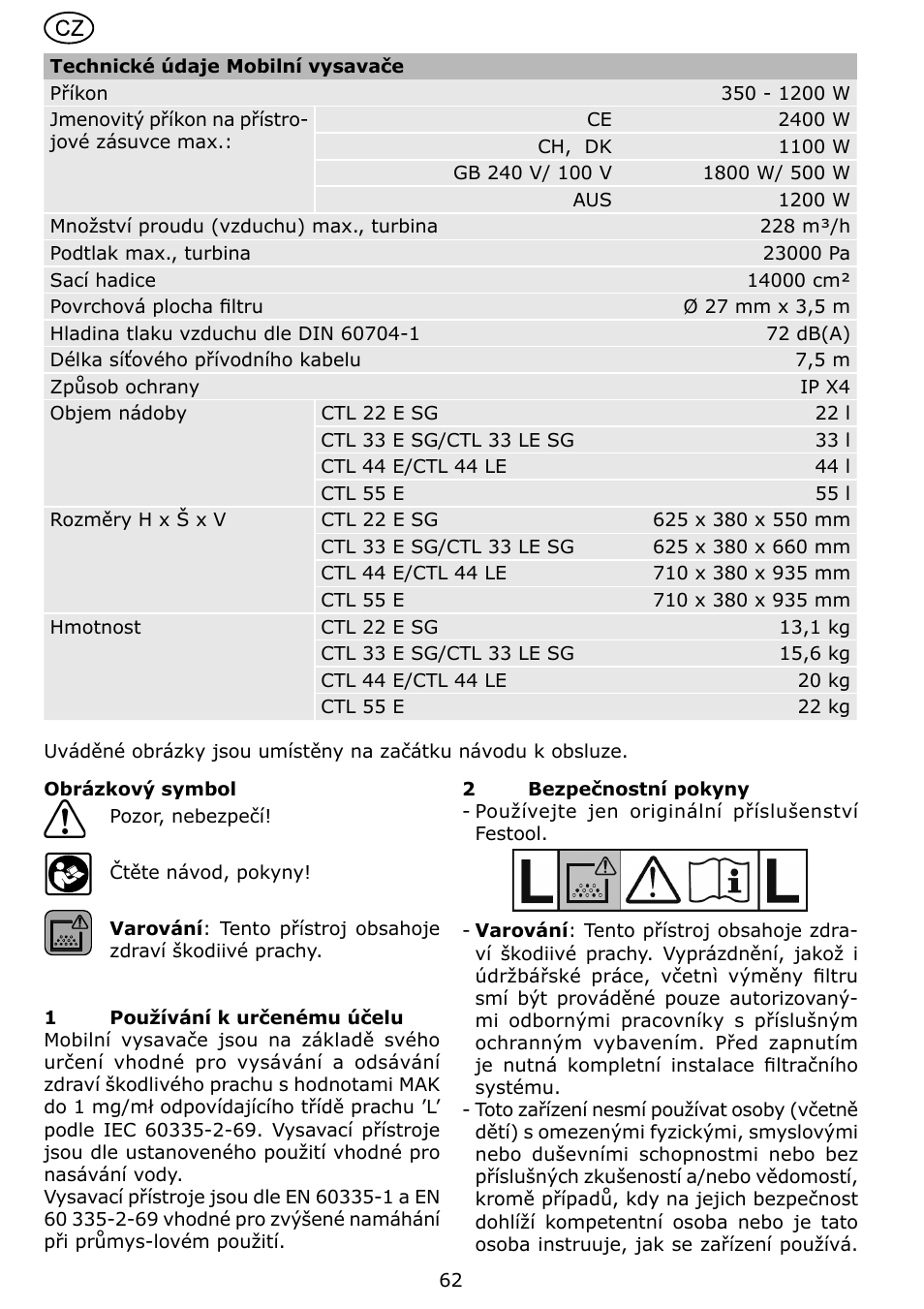 Festool CTL 22 E SG User Manual | Page 62 / 70