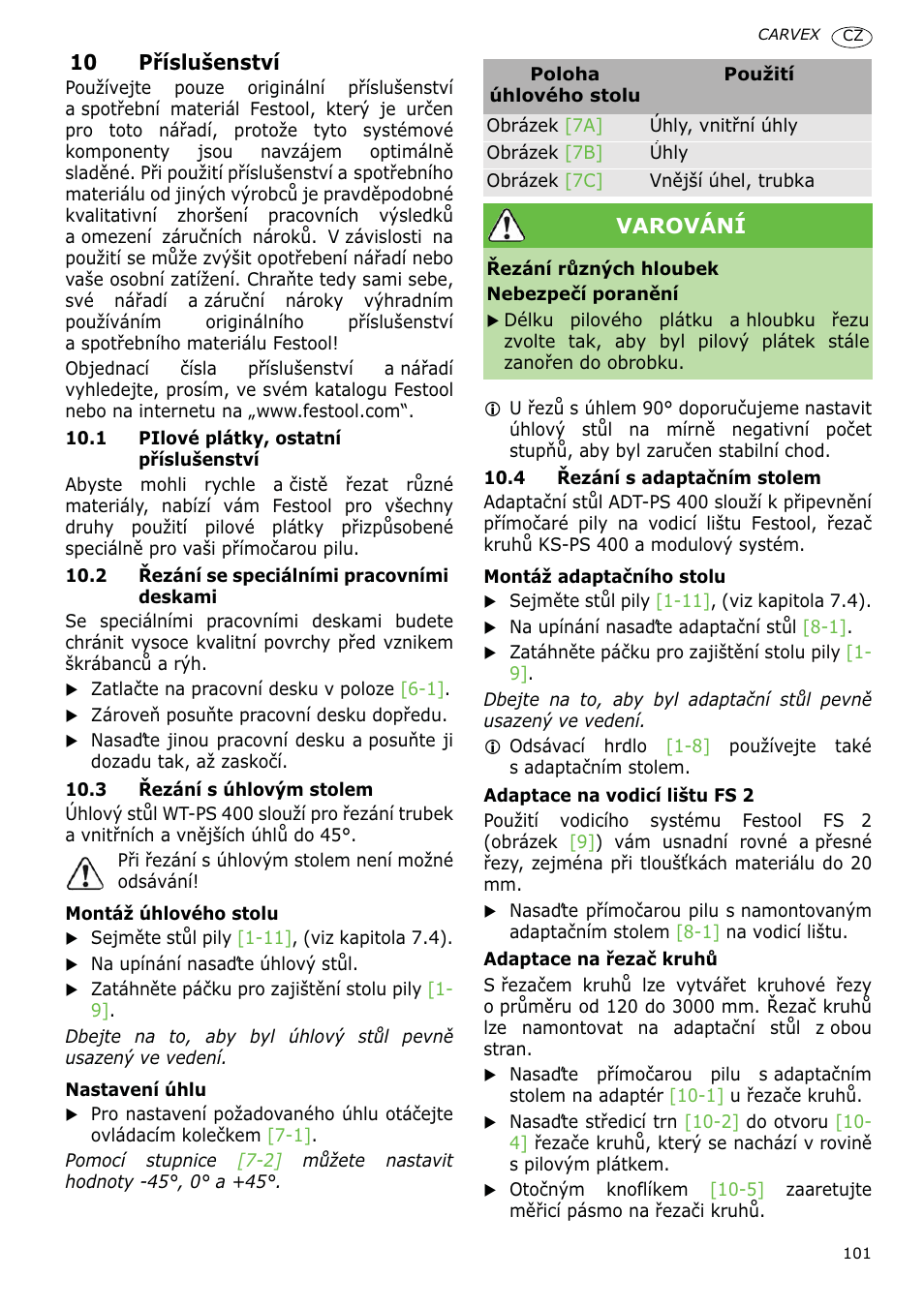 Festool PSB 400 EBQ CARVEX User Manual | Page 101 / 110