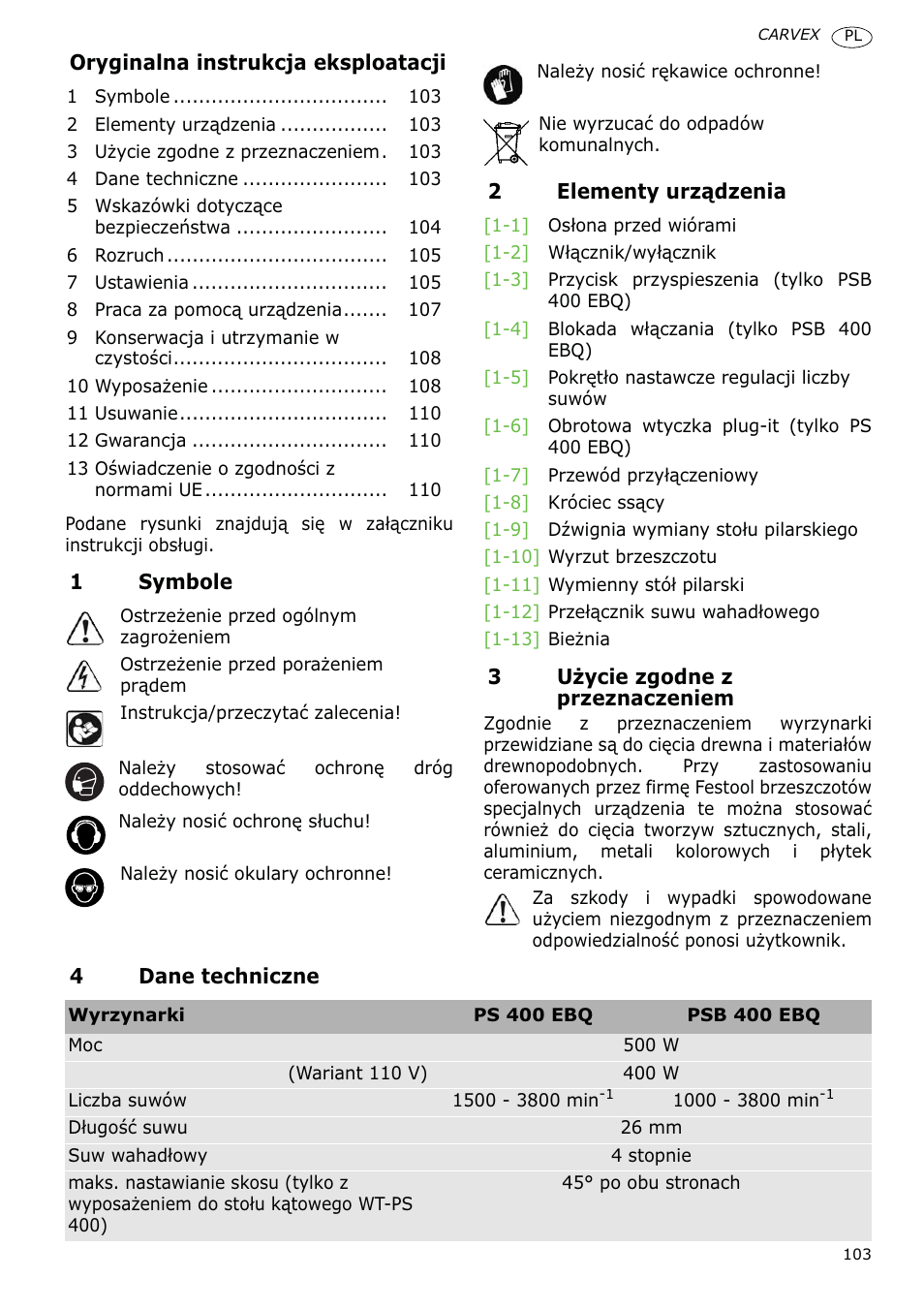 Festool PSB 400 EBQ CARVEX User Manual | Page 103 / 110