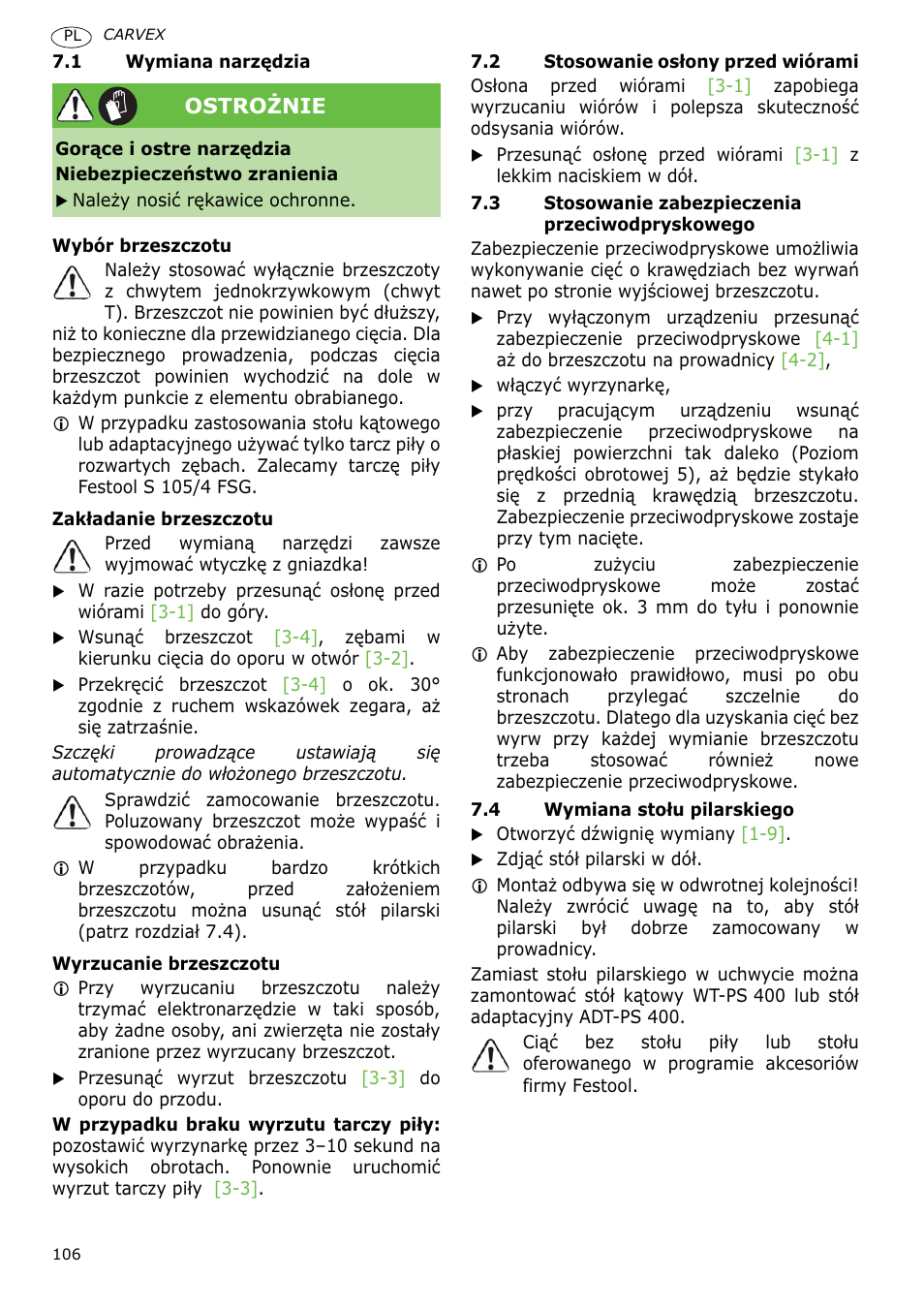 Ostroĩnie | Festool PSB 400 EBQ CARVEX User Manual | Page 106 / 110