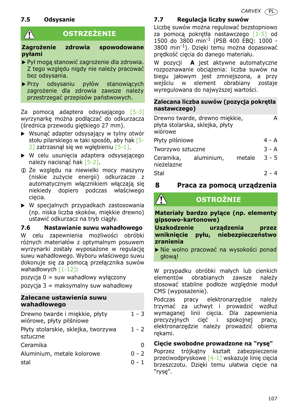 Festool PSB 400 EBQ CARVEX User Manual | Page 107 / 110