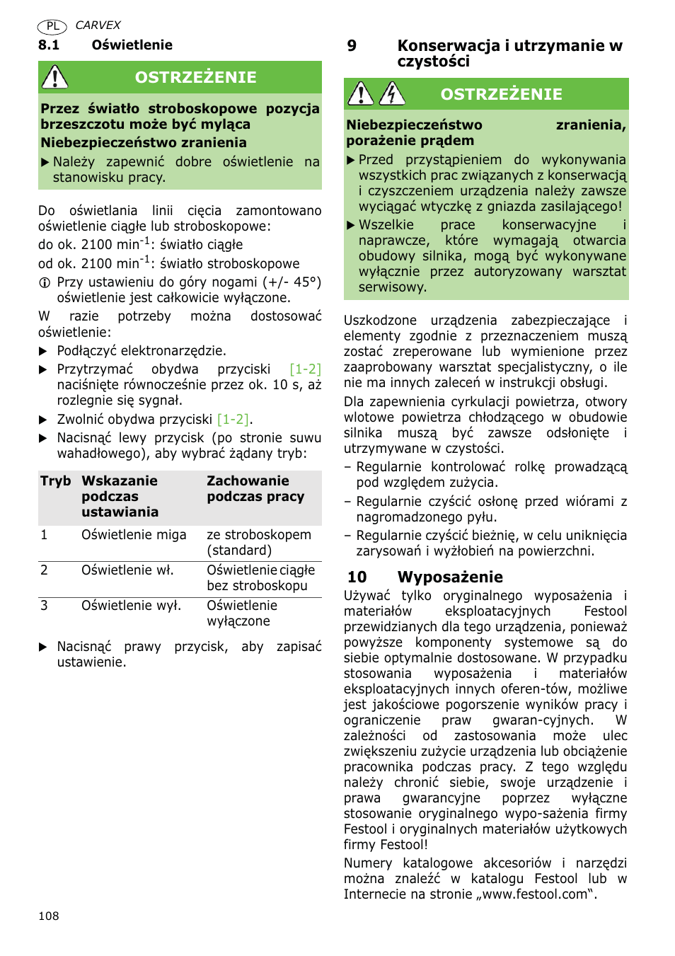 Festool PSB 400 EBQ CARVEX User Manual | Page 108 / 110