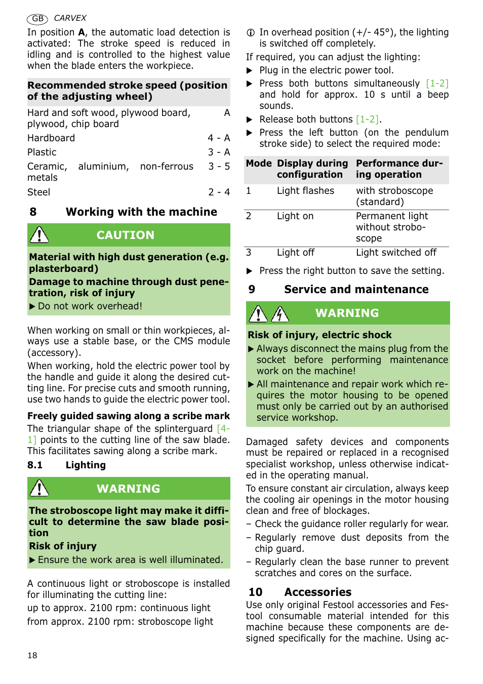 Festool PSB 400 EBQ CARVEX User Manual | Page 18 / 110