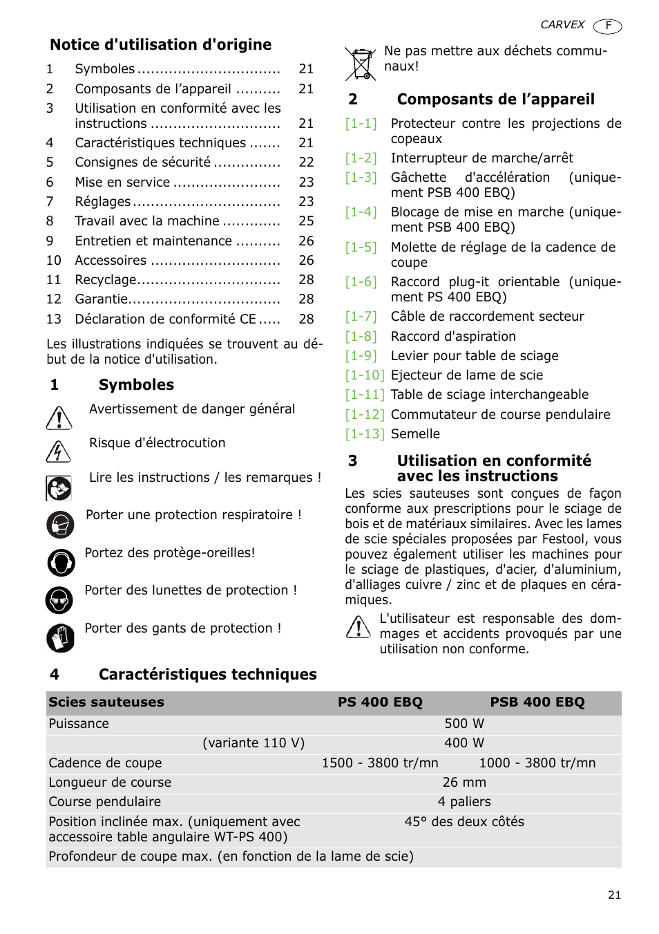 Festool PSB 400 EBQ CARVEX User Manual | Page 21 / 110