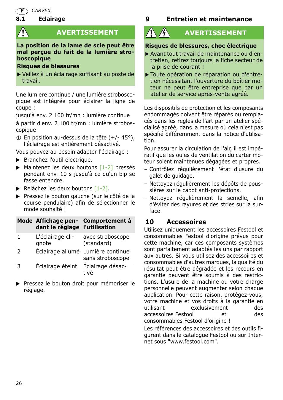 Festool PSB 400 EBQ CARVEX User Manual | Page 26 / 110