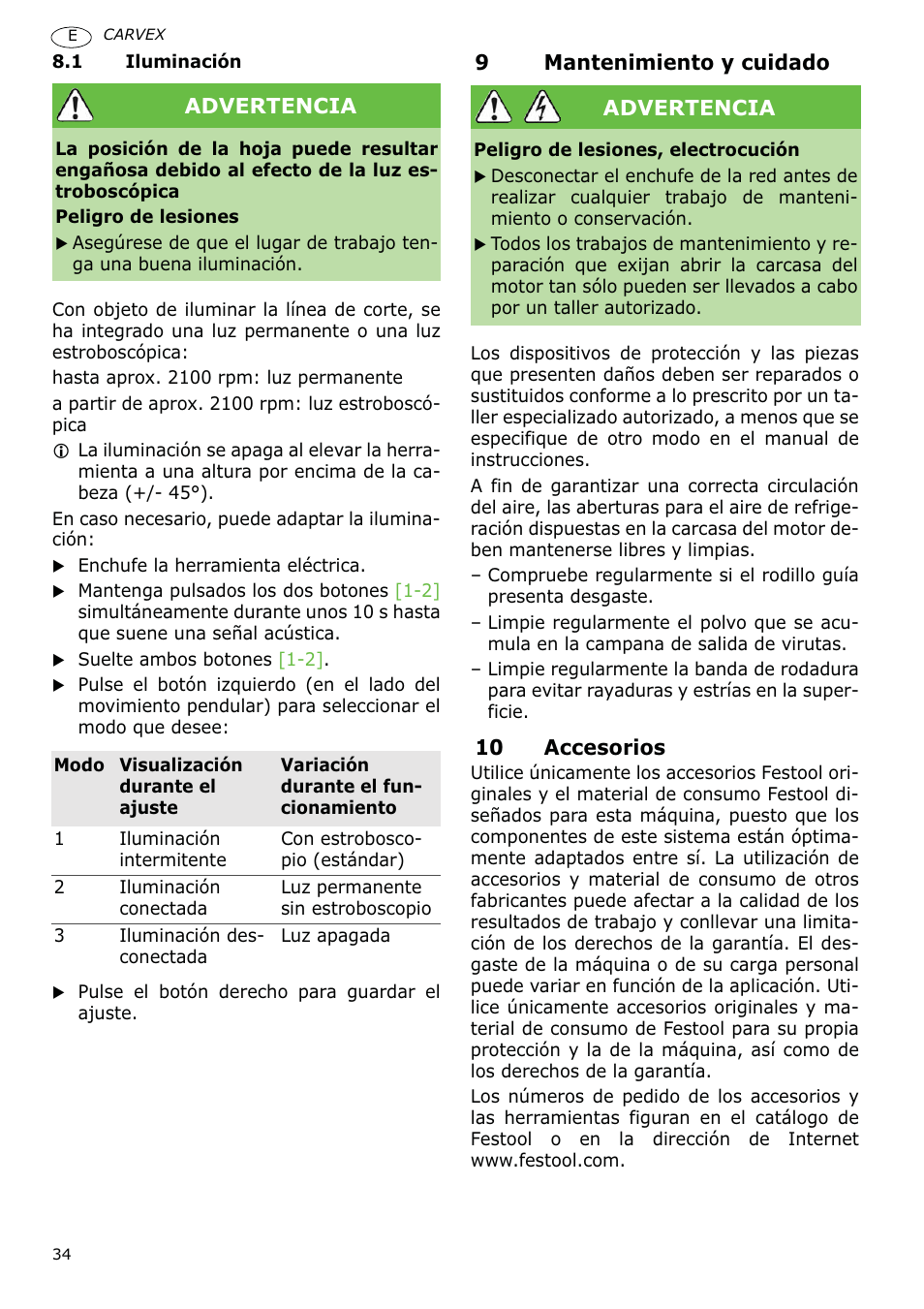 Festool PSB 400 EBQ CARVEX User Manual | Page 34 / 110