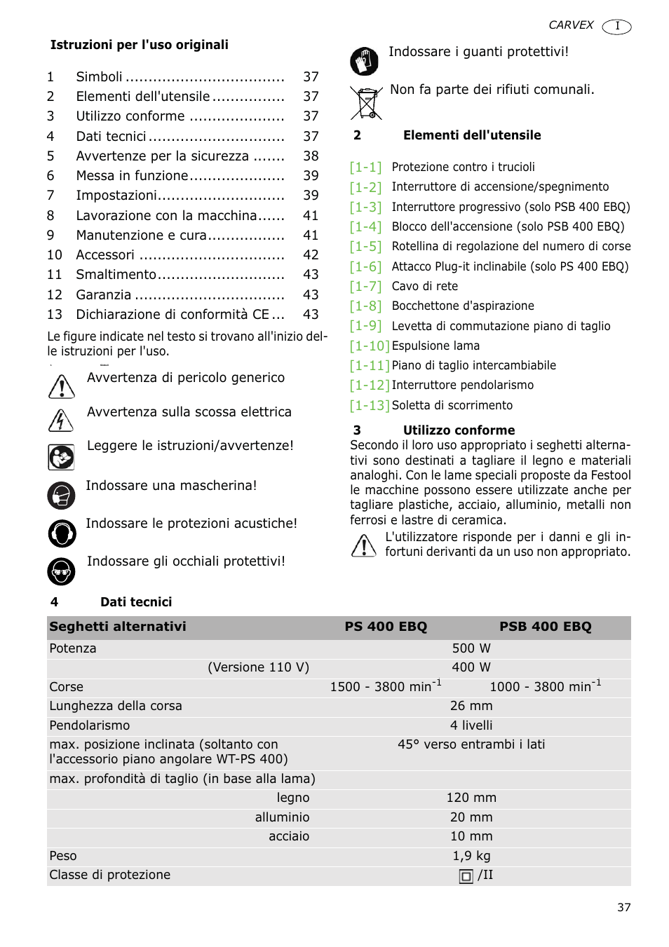 Festool PSB 400 EBQ CARVEX User Manual | Page 37 / 110