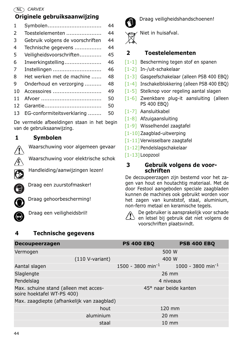 Festool PSB 400 EBQ CARVEX User Manual | Page 44 / 110