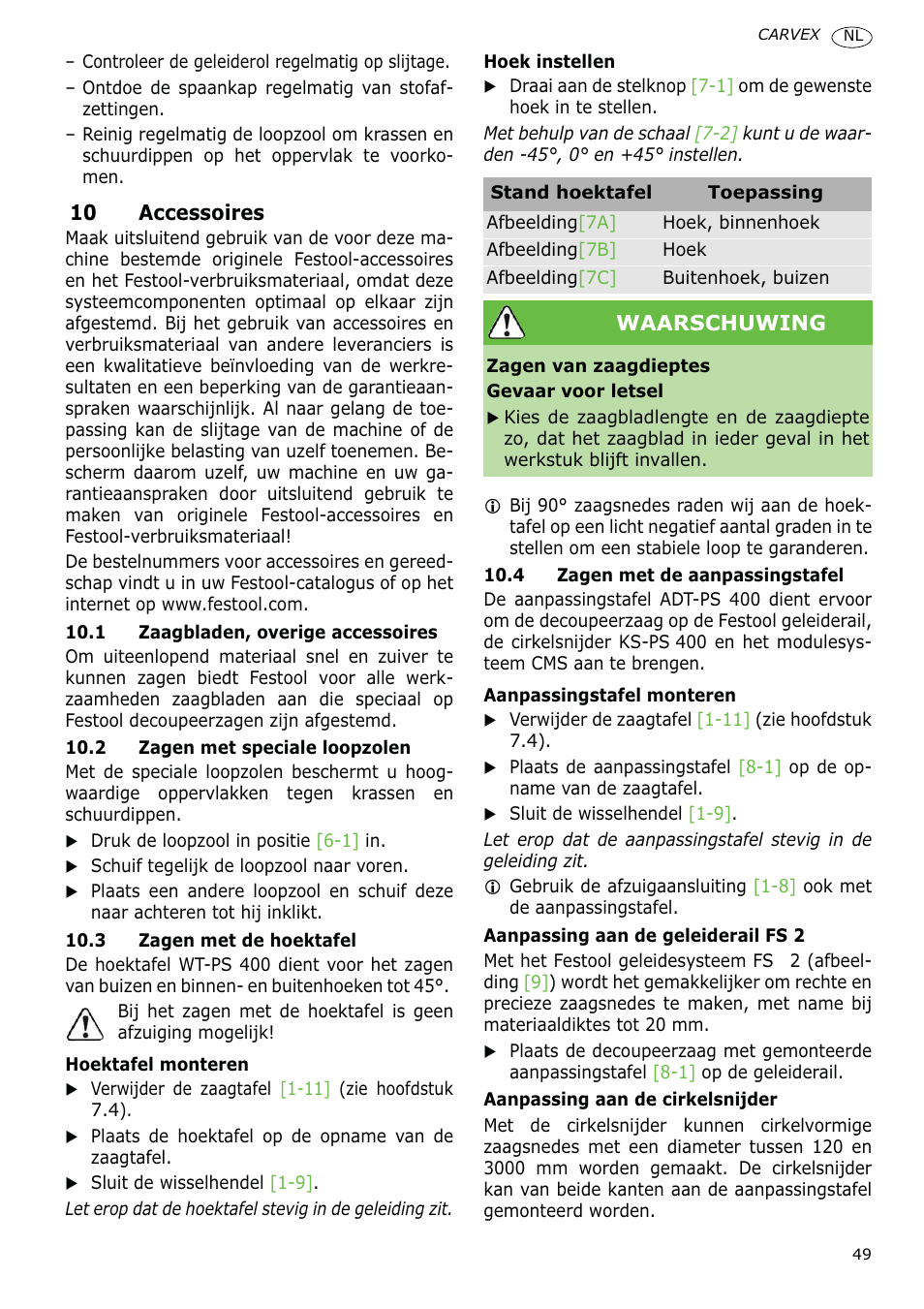 Festool PSB 400 EBQ CARVEX User Manual | Page 49 / 110