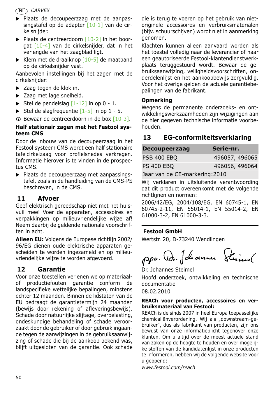 Festool PSB 400 EBQ CARVEX User Manual | Page 50 / 110