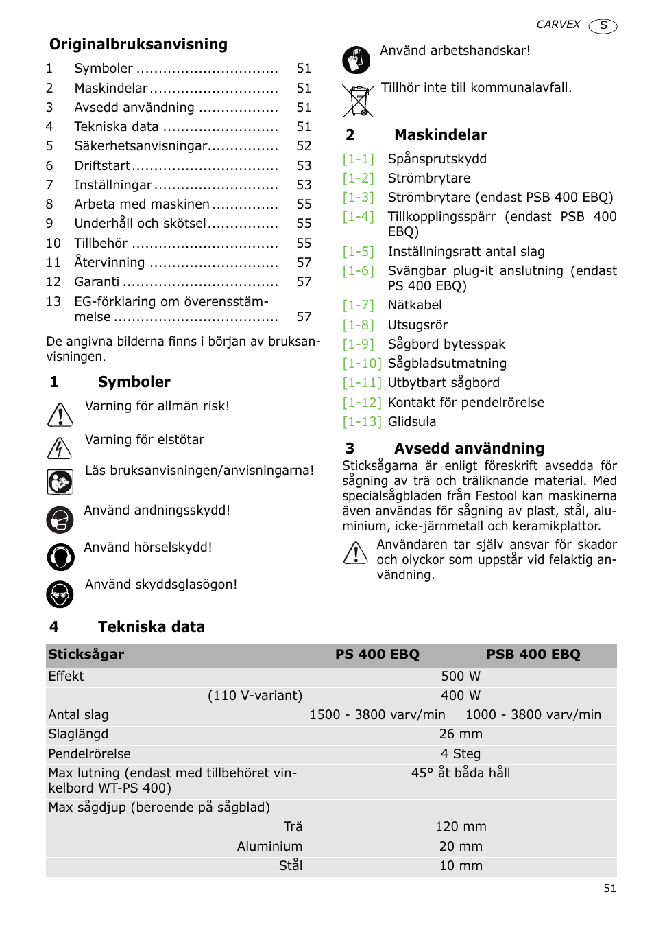 Festool PSB 400 EBQ CARVEX User Manual | Page 51 / 110