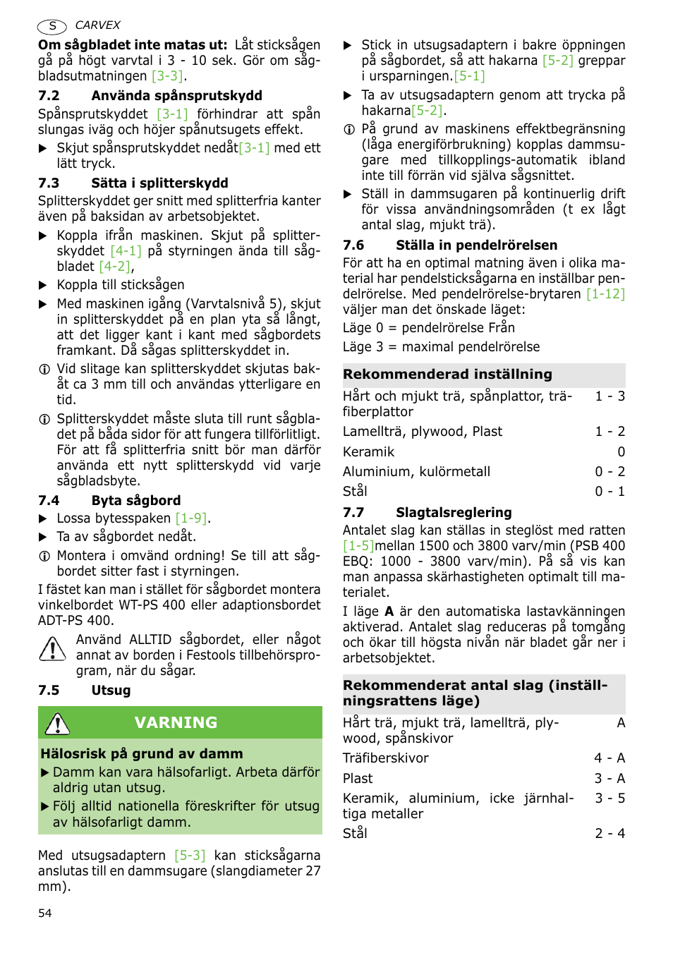 Festool PSB 400 EBQ CARVEX User Manual | Page 54 / 110