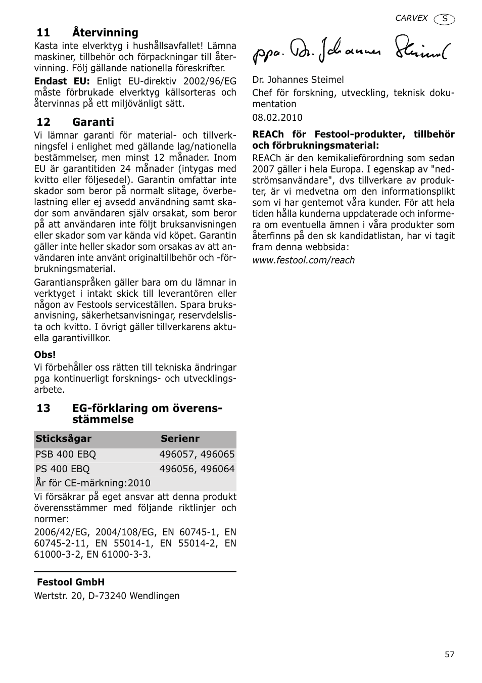 Festool PSB 400 EBQ CARVEX User Manual | Page 57 / 110