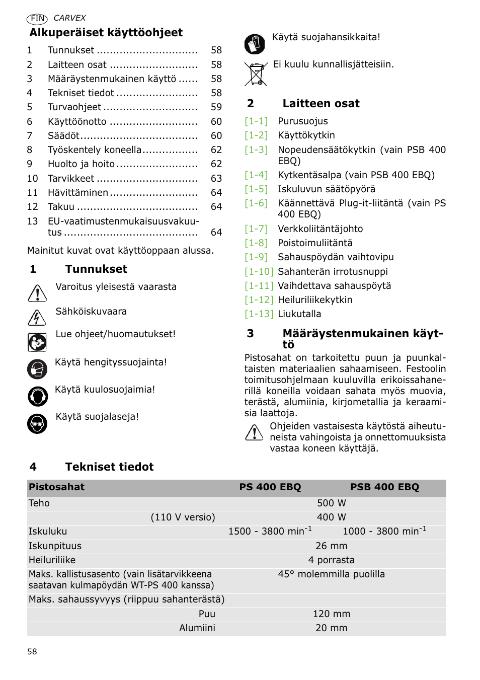 Festool PSB 400 EBQ CARVEX User Manual | Page 58 / 110