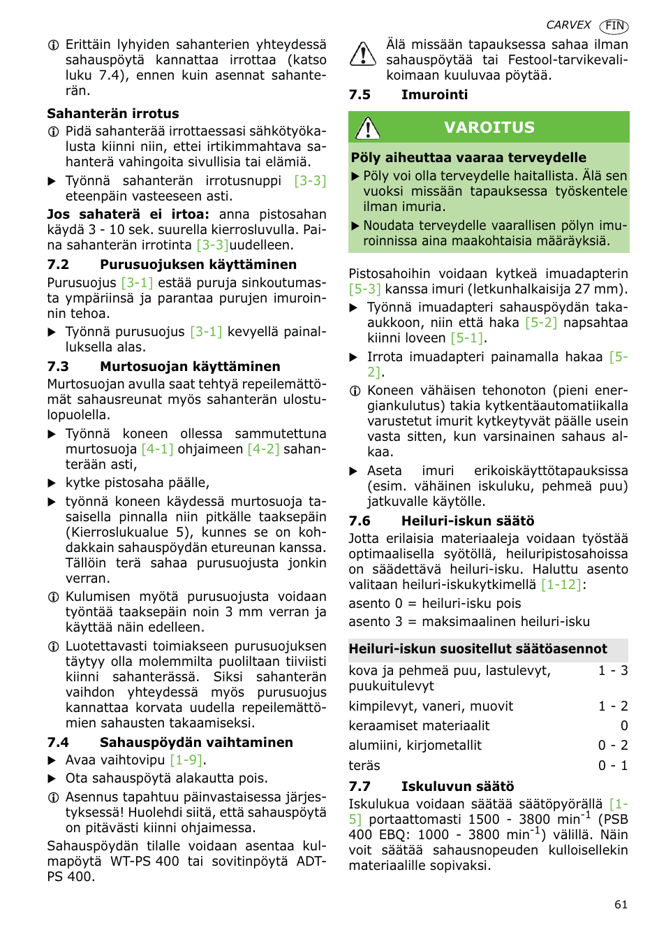 Festool PSB 400 EBQ CARVEX User Manual | Page 61 / 110