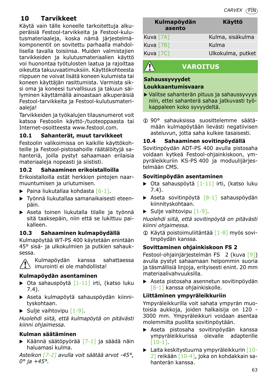 Festool PSB 400 EBQ CARVEX User Manual | Page 63 / 110