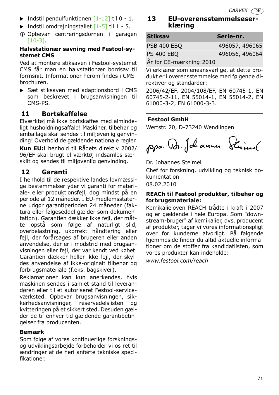 Festool PSB 400 EBQ CARVEX User Manual | Page 71 / 110