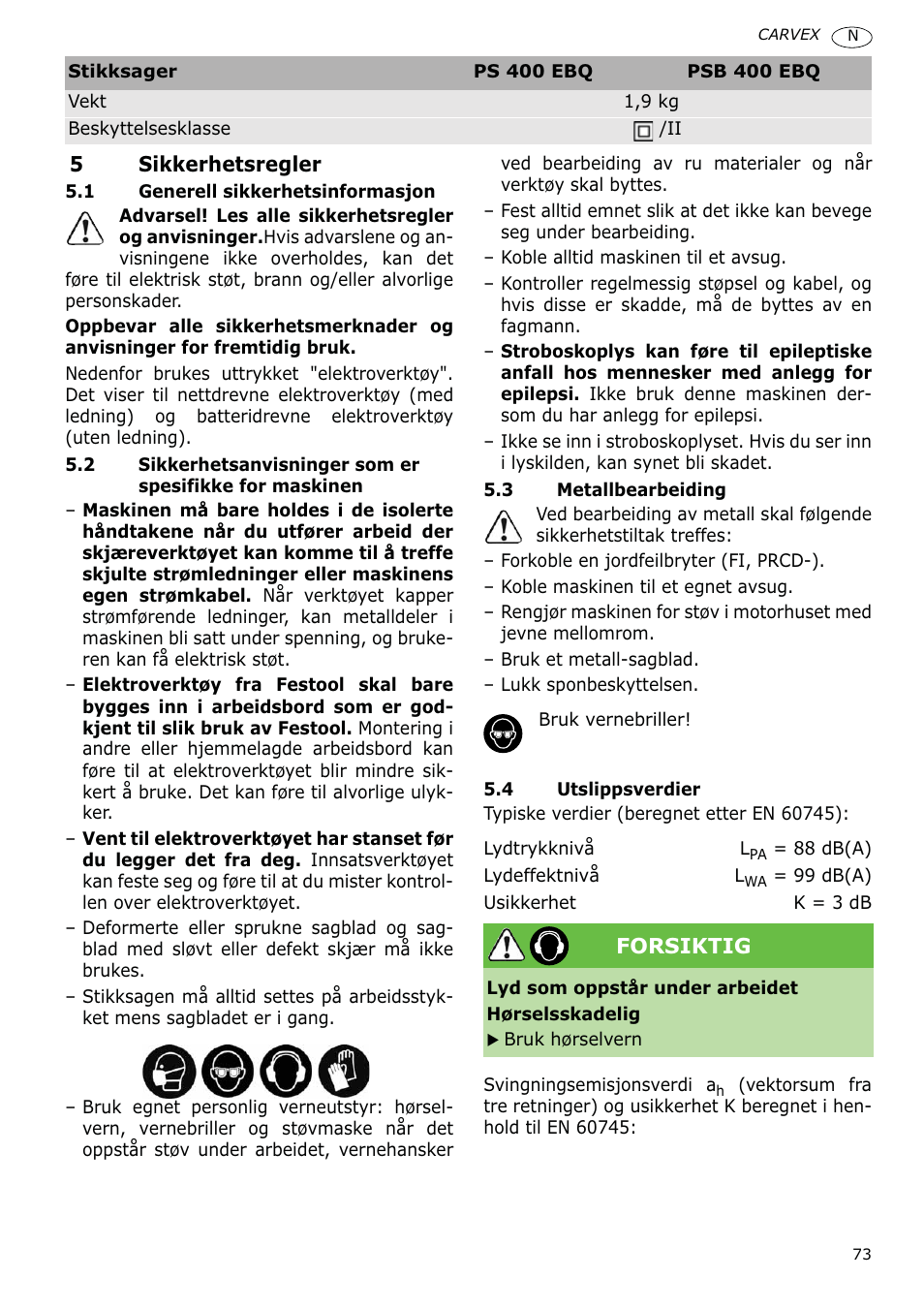 Festool PSB 400 EBQ CARVEX User Manual | Page 73 / 110