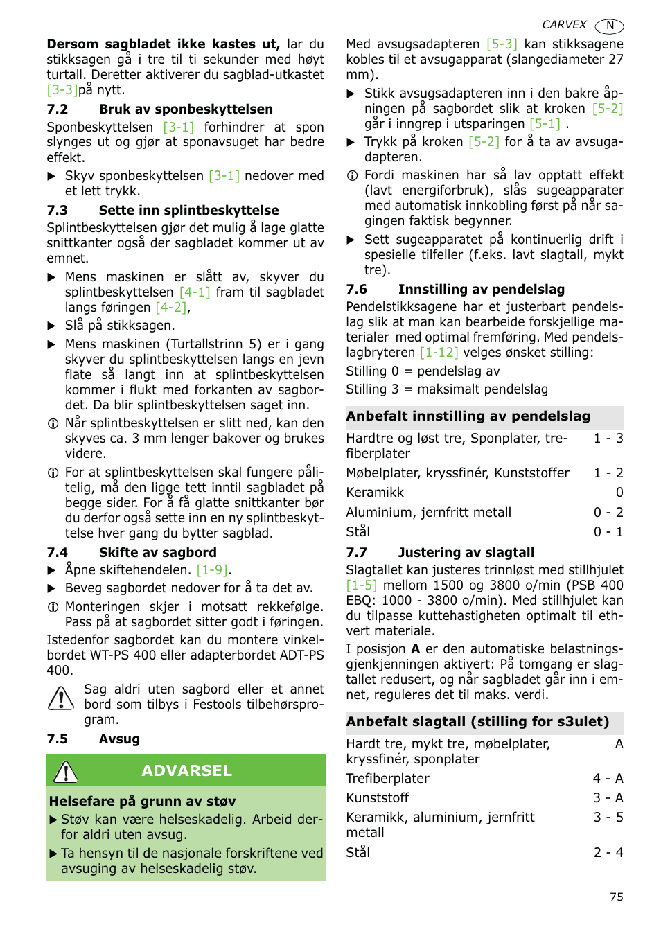 Festool PSB 400 EBQ CARVEX User Manual | Page 75 / 110