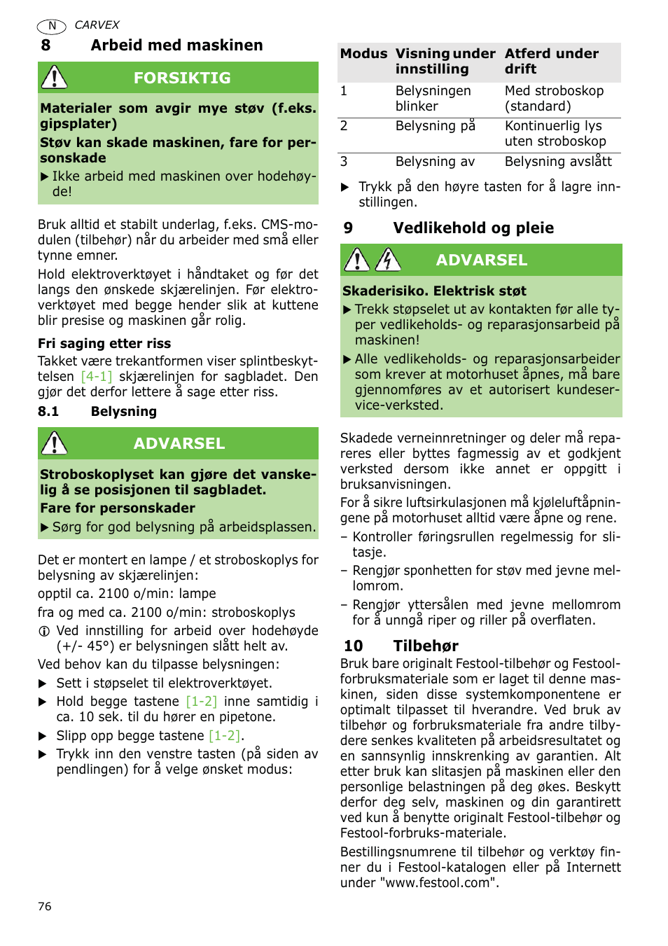 Festool PSB 400 EBQ CARVEX User Manual | Page 76 / 110