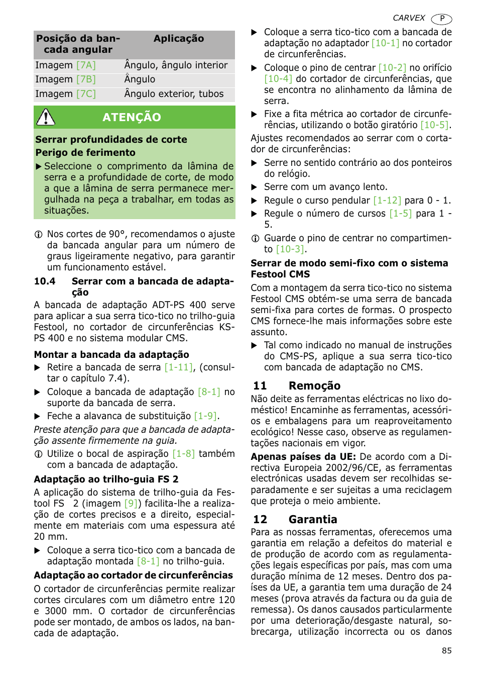 Festool PSB 400 EBQ CARVEX User Manual | Page 85 / 110
