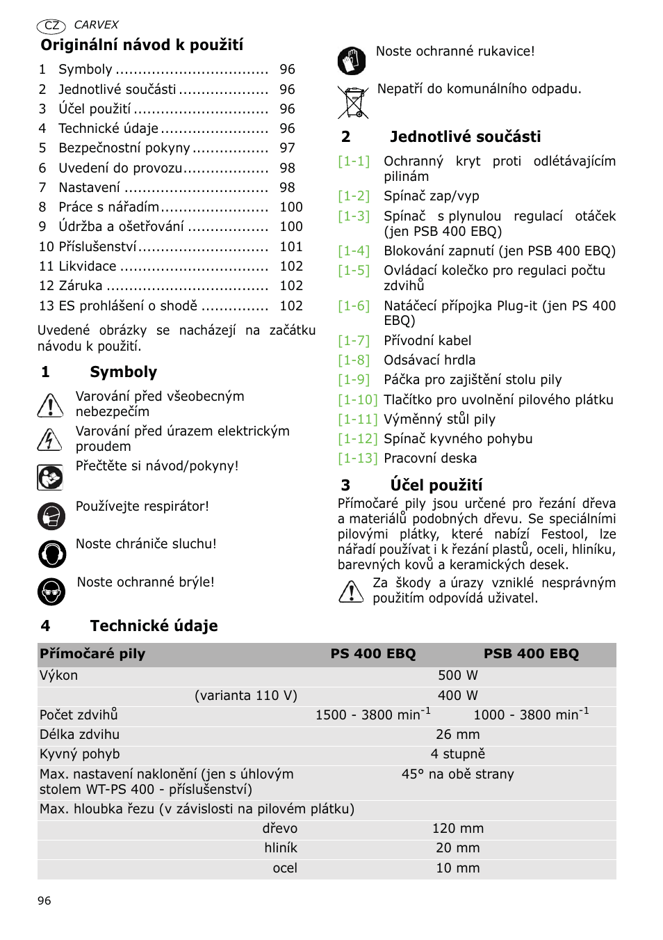 Festool PSB 400 EBQ CARVEX User Manual | Page 96 / 110