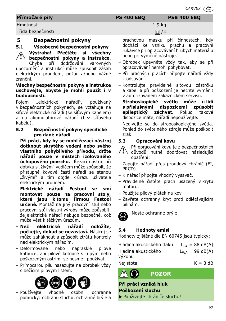 Festool PSB 400 EBQ CARVEX User Manual | Page 97 / 110