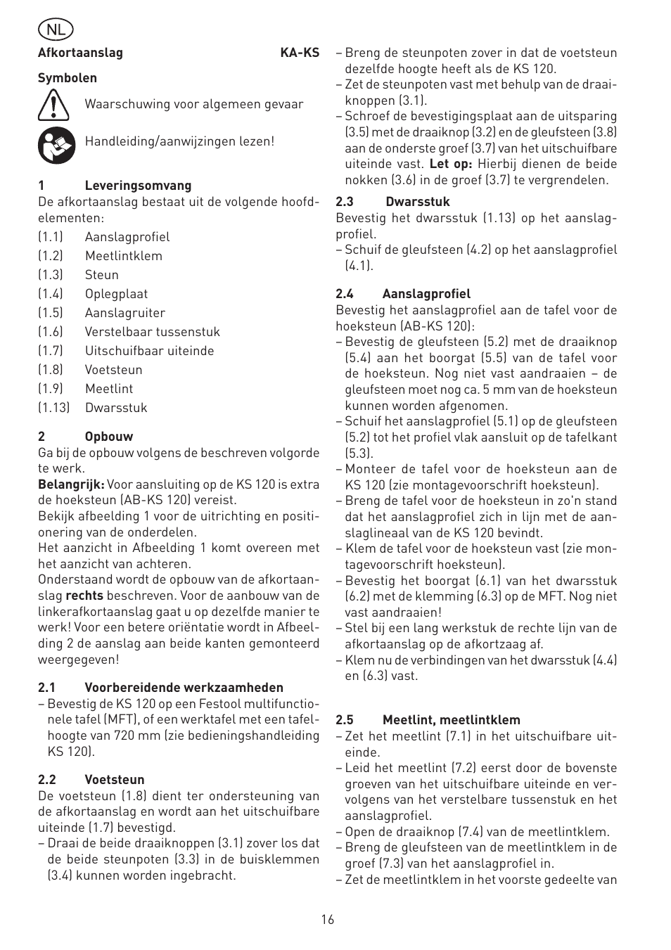 Festool KA-KS 120 accessories User Manual | Page 16 / 38