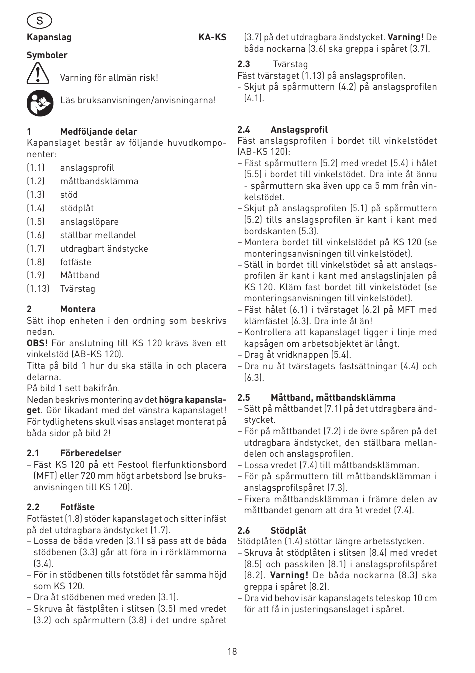 Festool KA-KS 120 accessories User Manual | Page 18 / 38