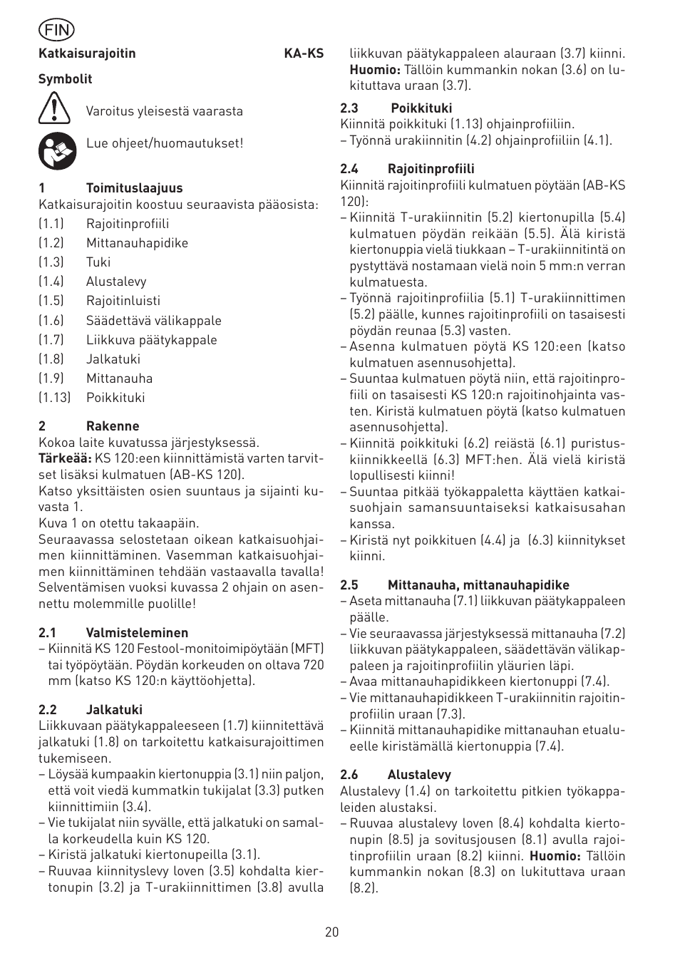 Festool KA-KS 120 accessories User Manual | Page 20 / 38