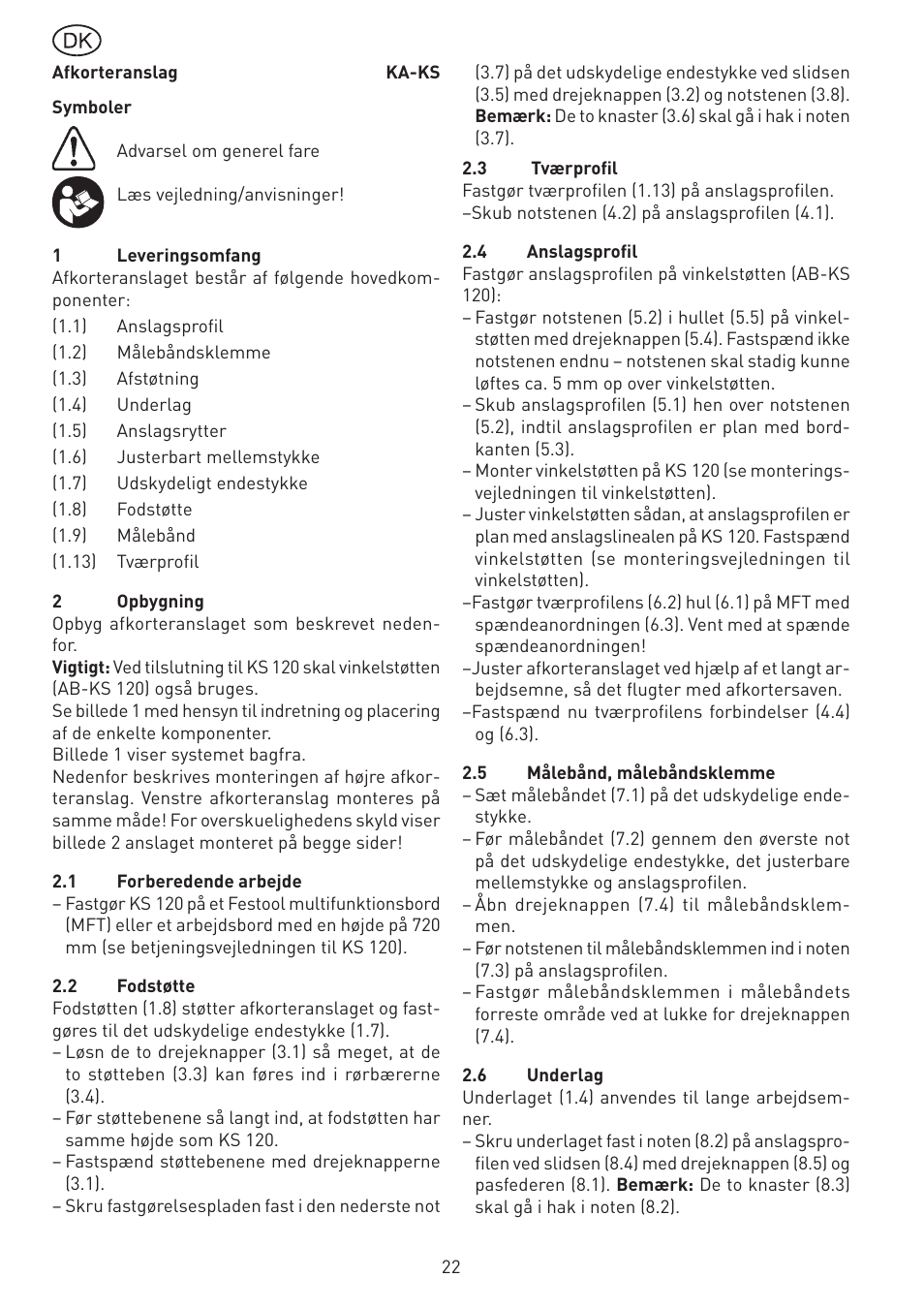 Festool KA-KS 120 accessories User Manual | Page 22 / 38