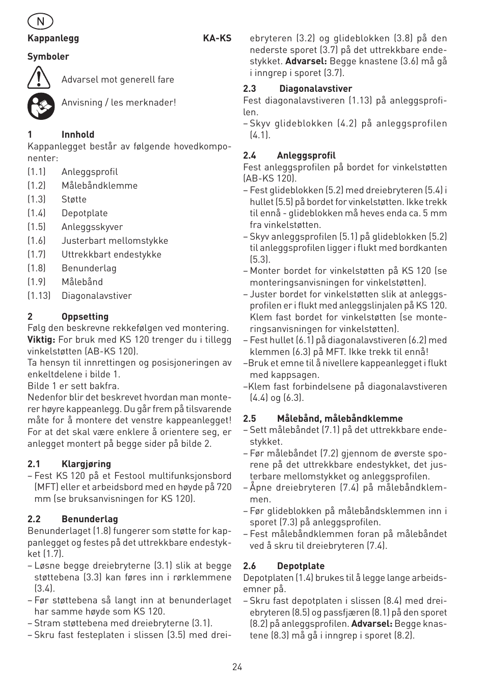 Festool KA-KS 120 accessories User Manual | Page 24 / 38