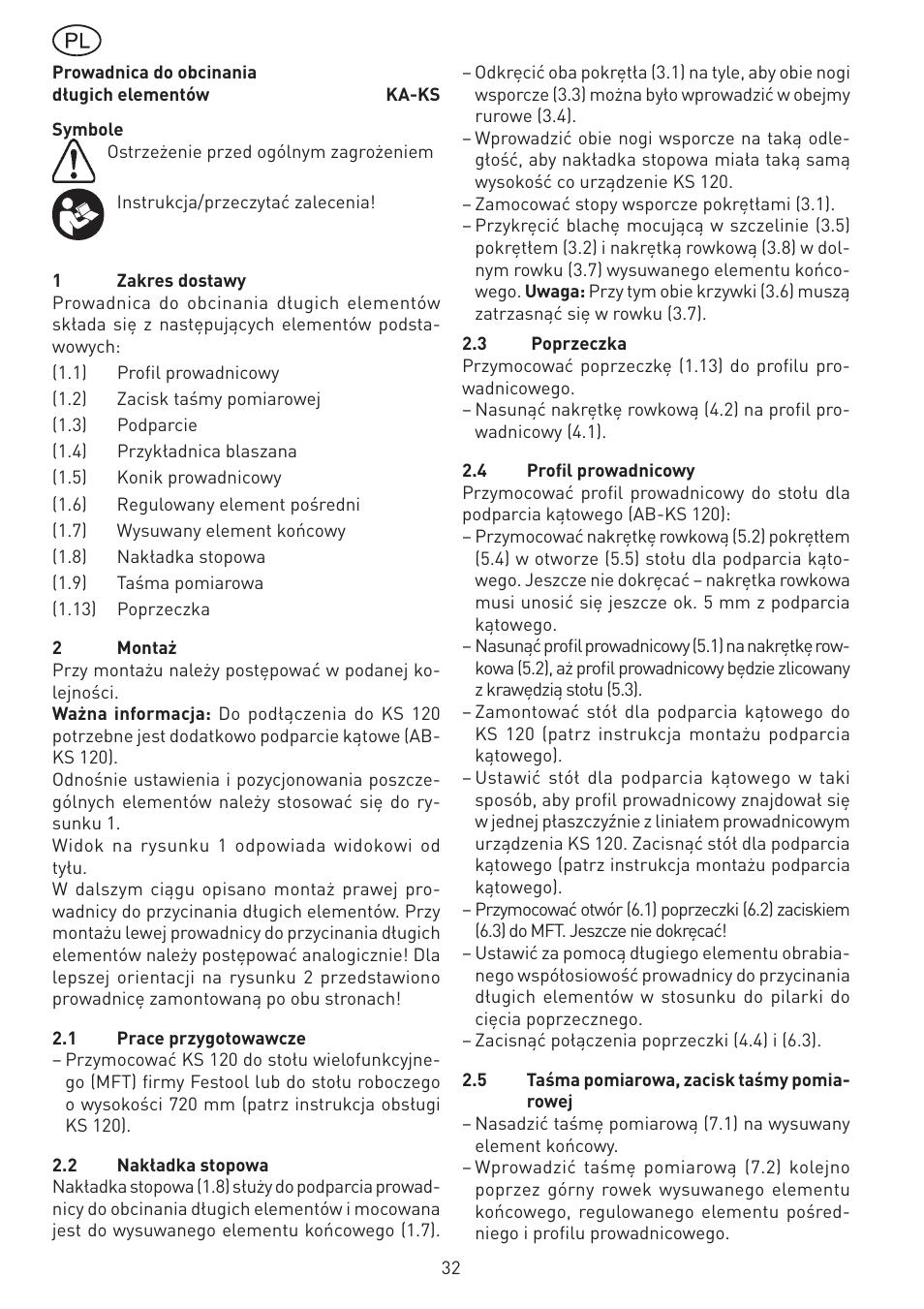 Festool KA-KS 120 accessories User Manual | Page 32 / 38